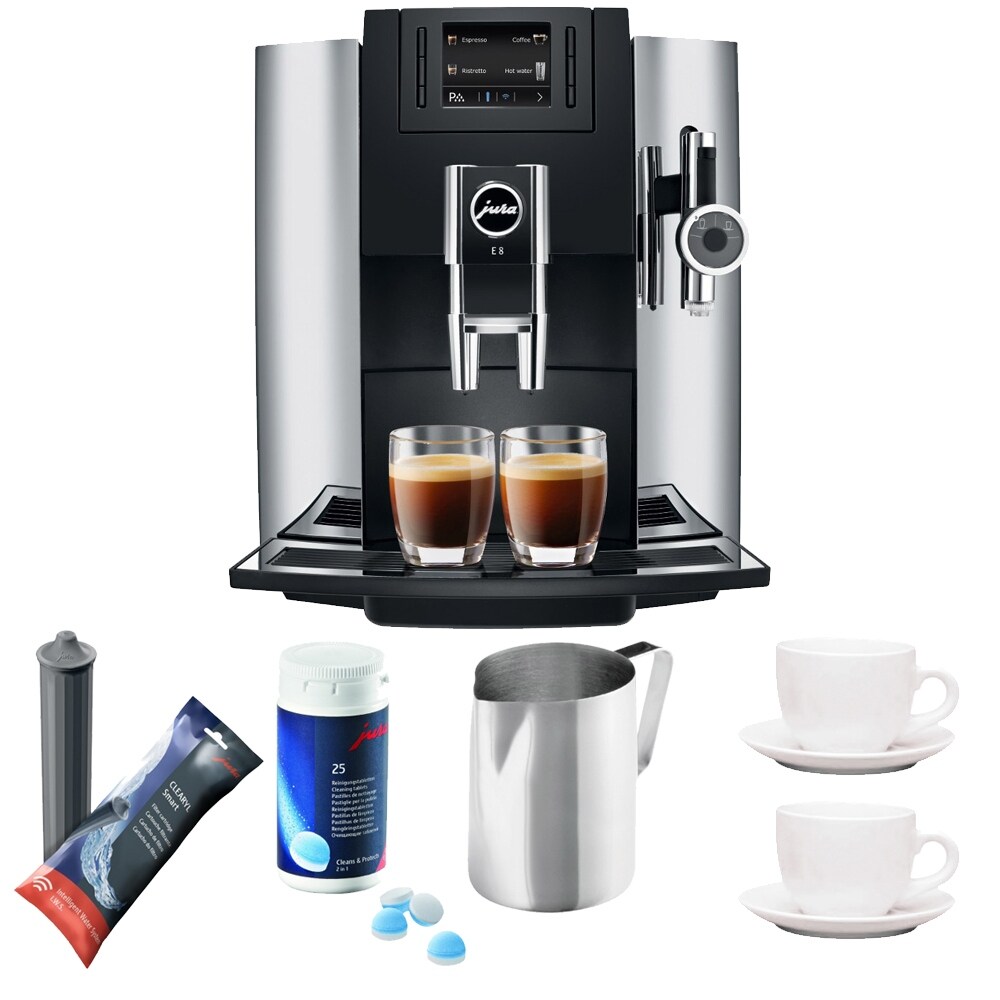 Jura E8 Espresso Coffee Machine Cleaning Tablets Cups Filter Pitcher
